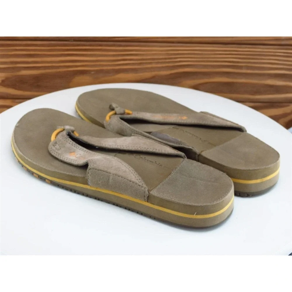 Columbia Sz 7 Flip Flop‎ Sandals Brown Leather Men Slip On